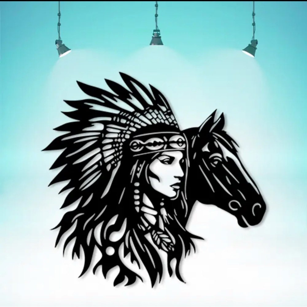 Black Native American and Horse Wall Art